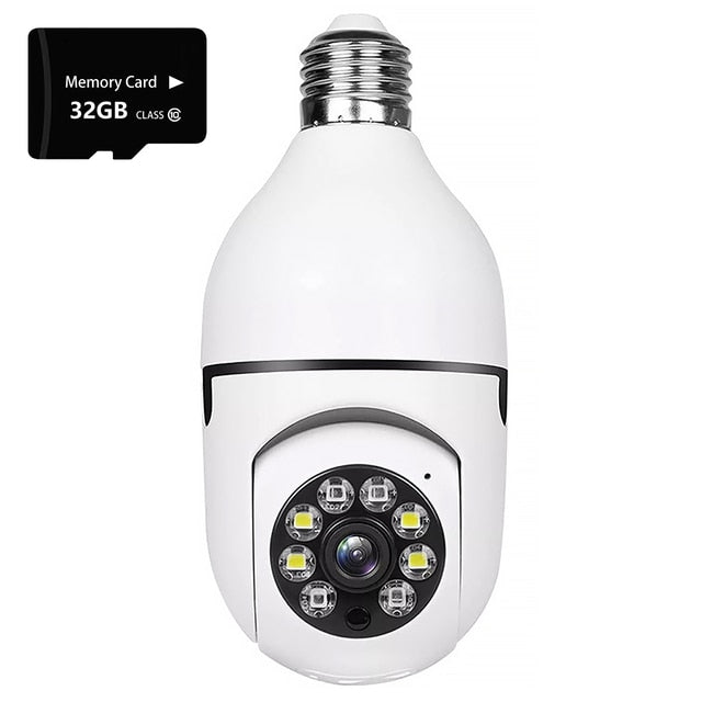 Cámara de vigilancia E27 con enchufe de bombilla LED, luz de seguridad con WiFi de 360 °, foco de 1080P, seguimiento humano automático, visión nocturna