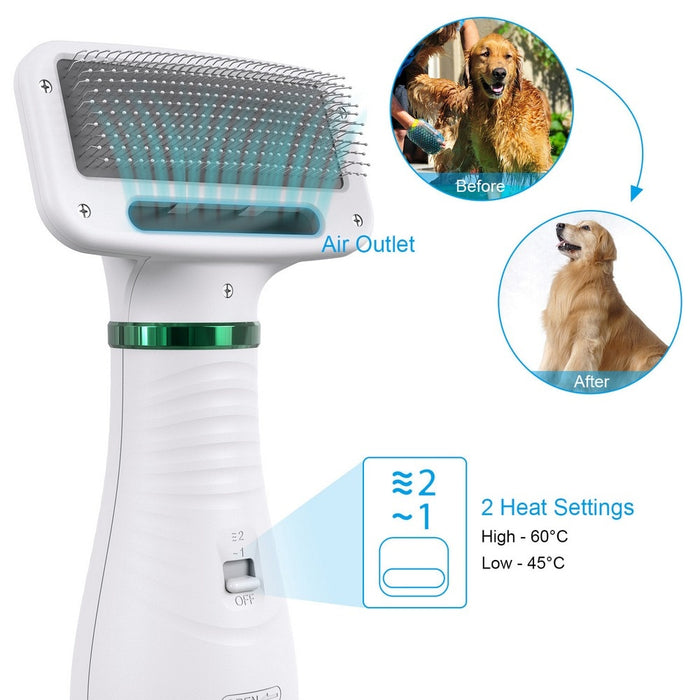 Cepillo para mascotas 2 en 1: Eliminador de pelo y Secador con temperatura ajustable